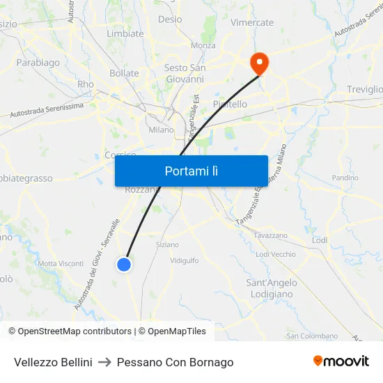 Vellezzo Bellini to Pessano Con Bornago map