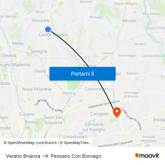 Verano Brianza to Pessano Con Bornago map