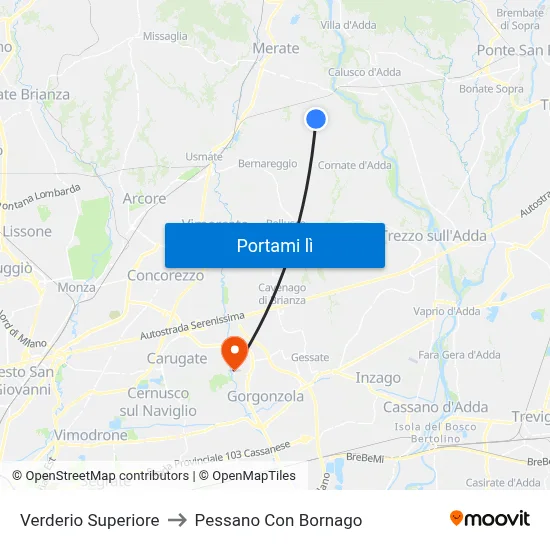 Verderio Superiore to Pessano Con Bornago map