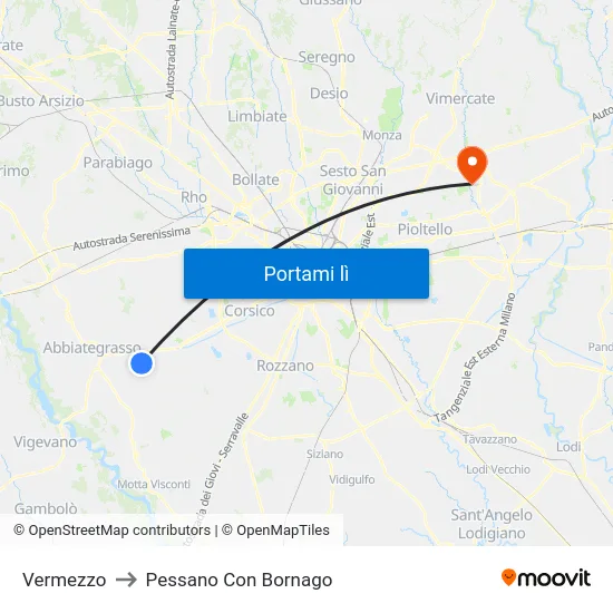 Vermezzo to Pessano Con Bornago map