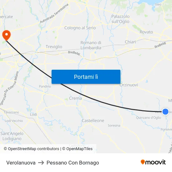 Verolanuova to Pessano Con Bornago map