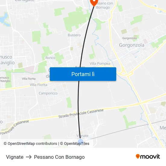 Vignate to Pessano Con Bornago map