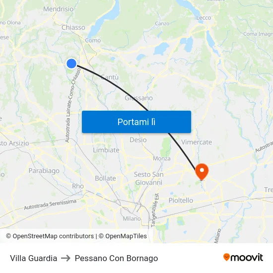 Villa Guardia to Pessano Con Bornago map