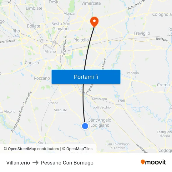Villanterio to Pessano Con Bornago map