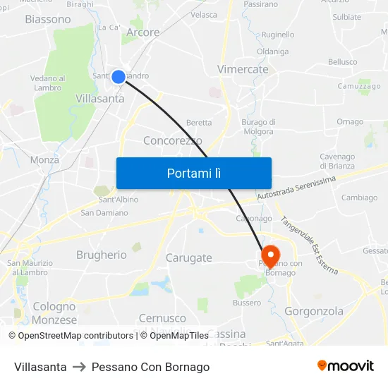 Villasanta to Pessano Con Bornago map
