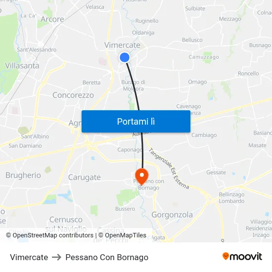 Vimercate to Pessano Con Bornago map