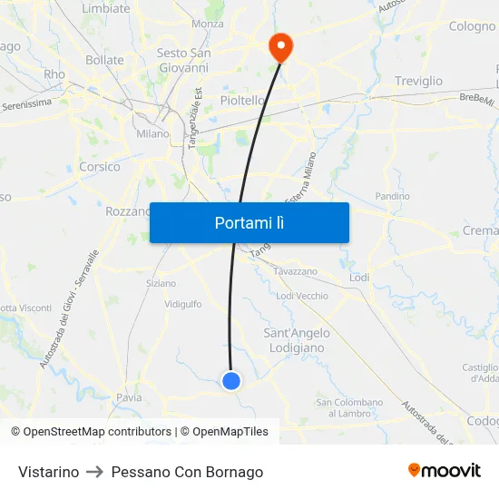 Vistarino to Pessano Con Bornago map