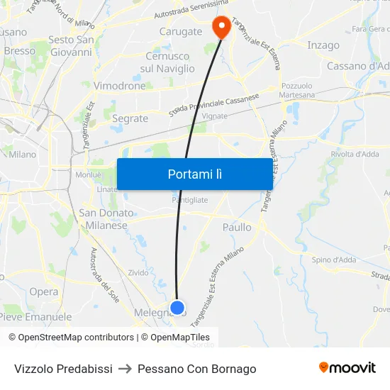 Vizzolo Predabissi to Pessano Con Bornago map