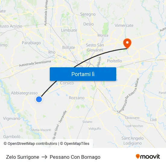 Zelo Surrigone to Pessano Con Bornago map