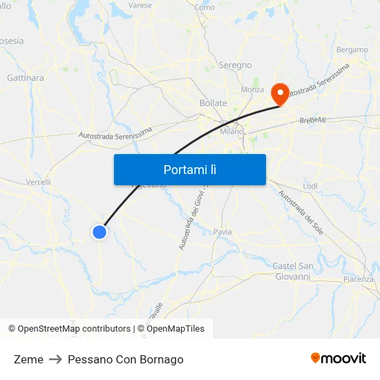 Zeme to Pessano Con Bornago map