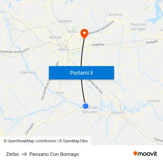 Zerbo to Pessano Con Bornago map