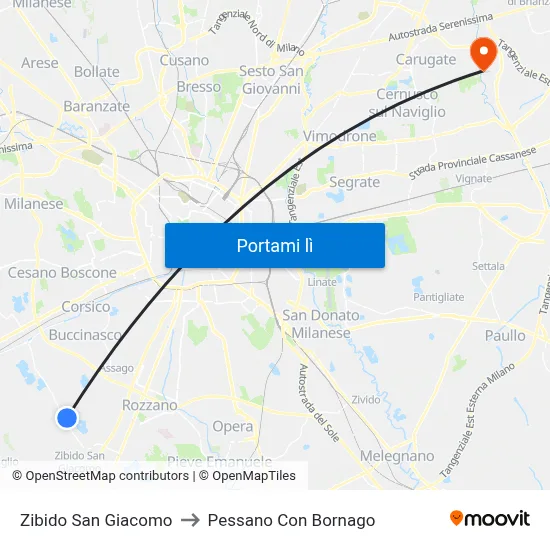 Zibido San Giacomo to Pessano Con Bornago map