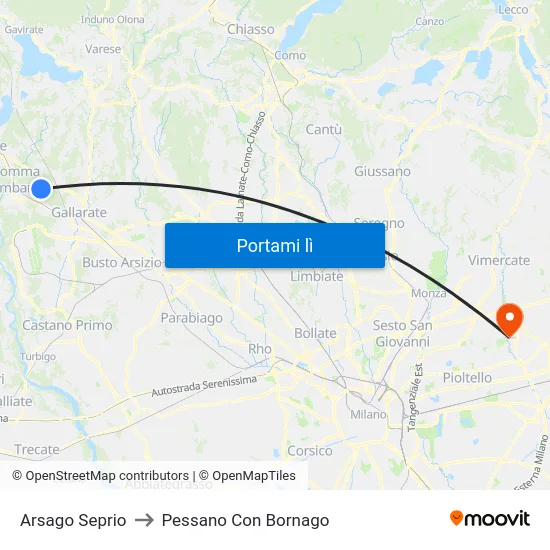 Arsago Seprio to Pessano Con Bornago map