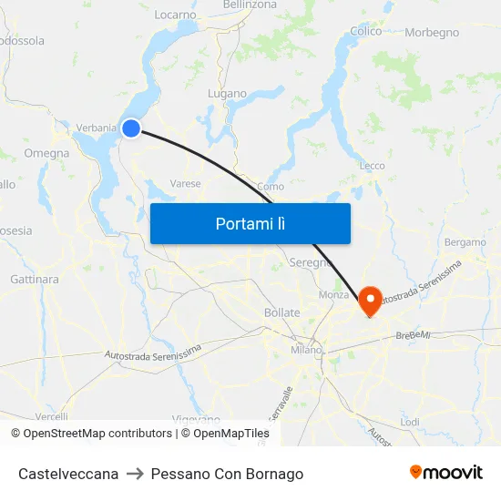 Castelveccana to Pessano Con Bornago map