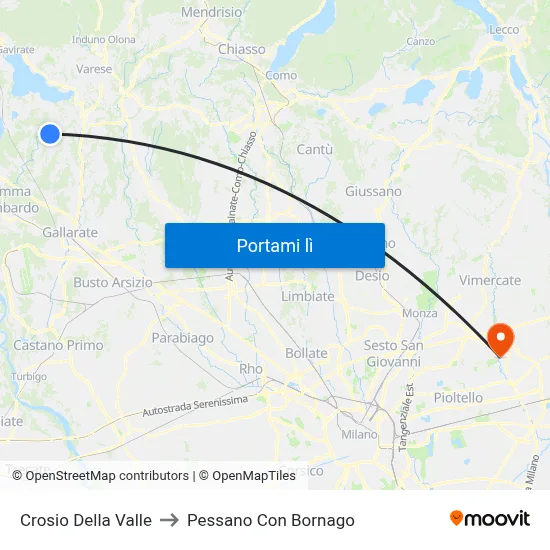 Crosio Della Valle to Pessano Con Bornago map