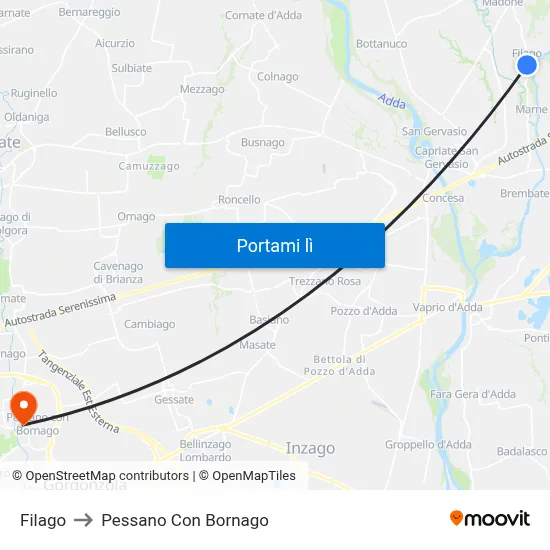 Filago to Pessano Con Bornago map