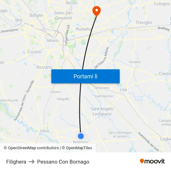Filighera to Pessano Con Bornago map
