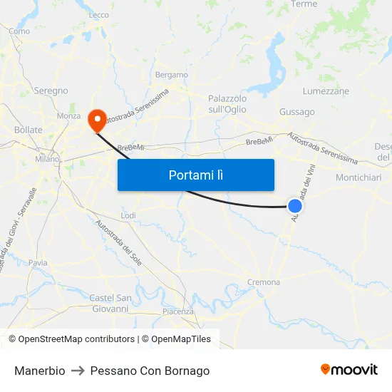 Manerbio to Pessano Con Bornago map