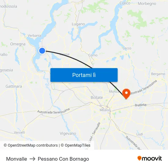 Monvalle to Pessano Con Bornago map