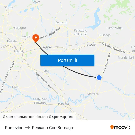 Pontevico to Pessano Con Bornago map