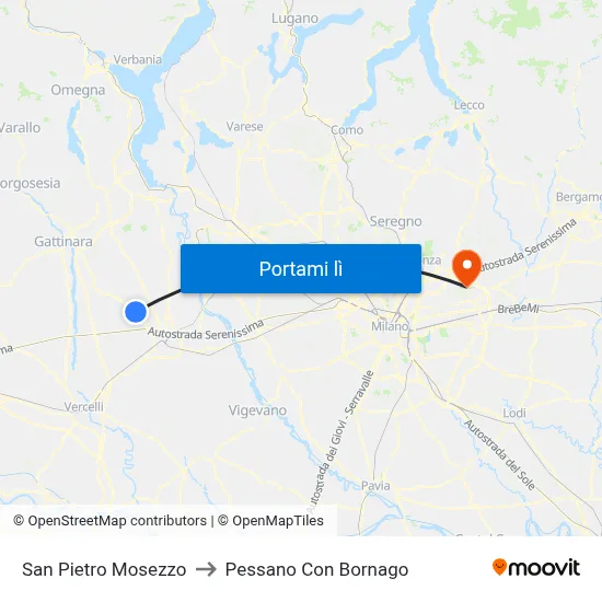 San Pietro Mosezzo to Pessano Con Bornago map