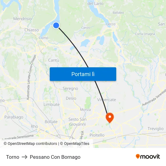 Torno to Pessano Con Bornago map