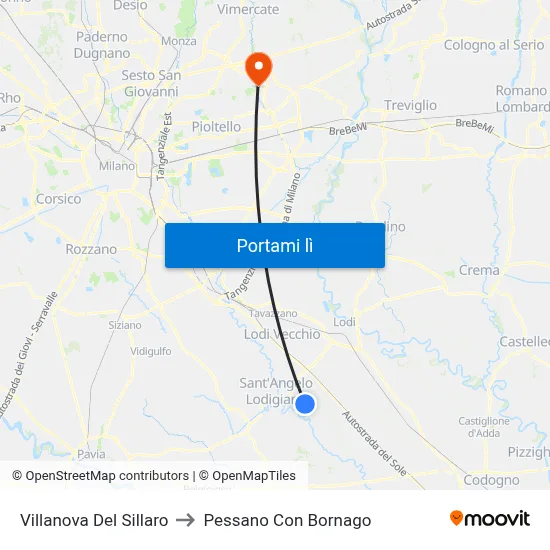 Villanova Del Sillaro to Pessano Con Bornago map