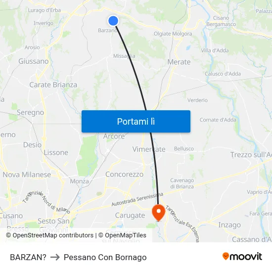 BARZAN? to Pessano Con Bornago map