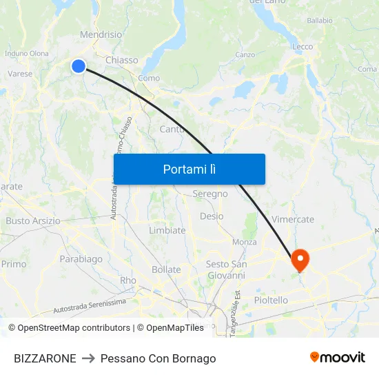 BIZZARONE to Pessano Con Bornago map