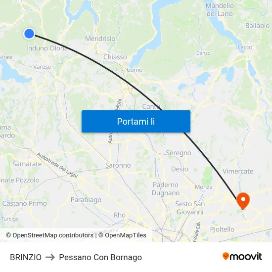 BRINZIO to Pessano Con Bornago map