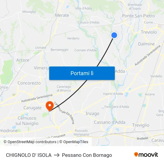 CHIGNOLO D' ISOLA to Pessano Con Bornago map