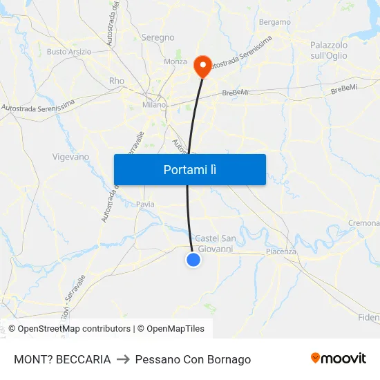 MONT? BECCARIA to Pessano Con Bornago map