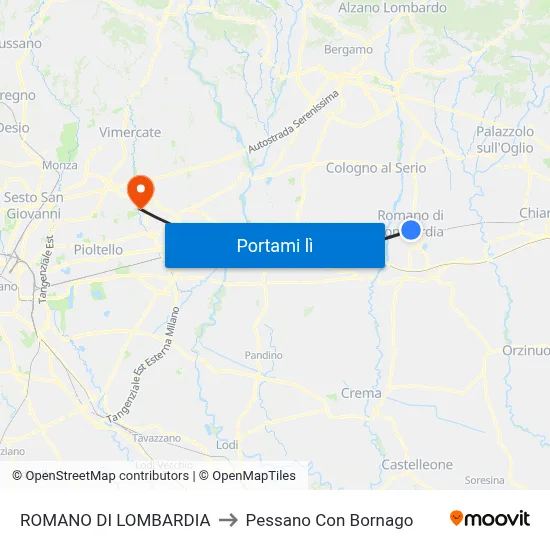 ROMANO DI LOMBARDIA to Pessano Con Bornago map