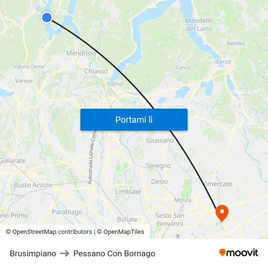 Brusimpiano to Pessano Con Bornago map