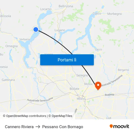 Cannero Riviera to Pessano Con Bornago map