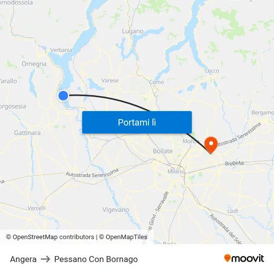 Angera to Pessano Con Bornago map