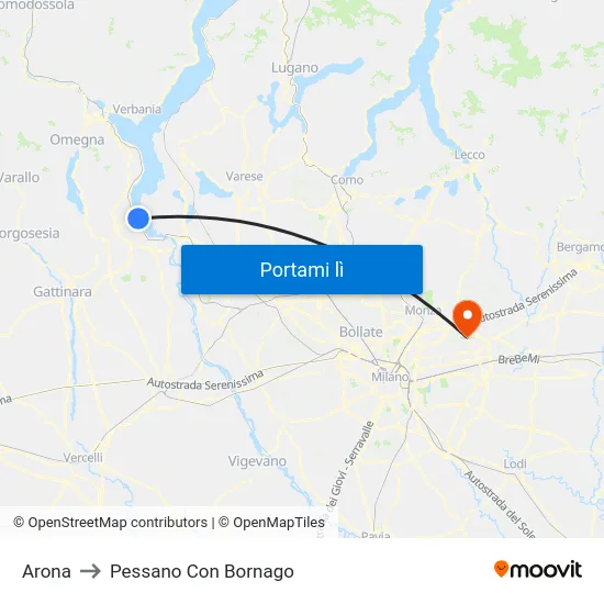 Arona to Pessano Con Bornago map