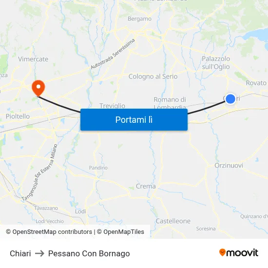 Chiari to Pessano Con Bornago map
