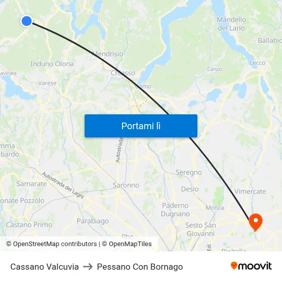 Cassano Valcuvia to Pessano Con Bornago map