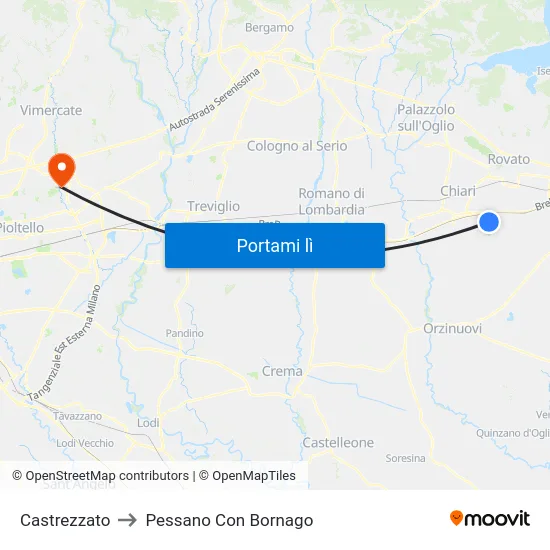 Castrezzato to Pessano Con Bornago map