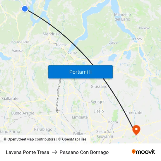 Lavena Ponte Tresa to Pessano Con Bornago map