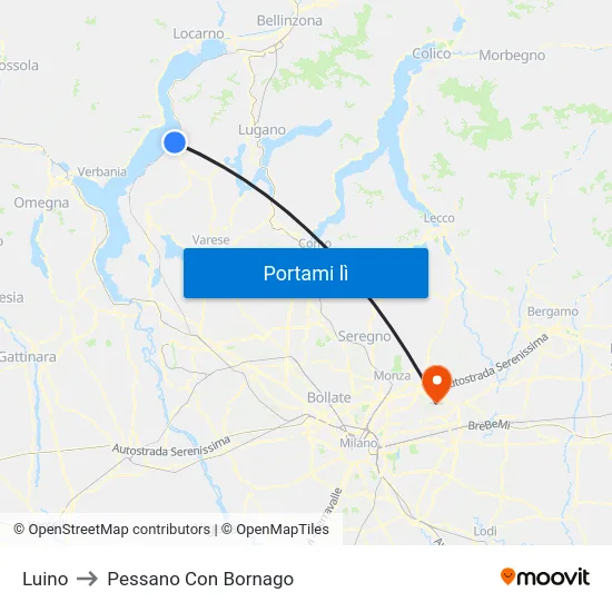 Luino to Pessano Con Bornago map