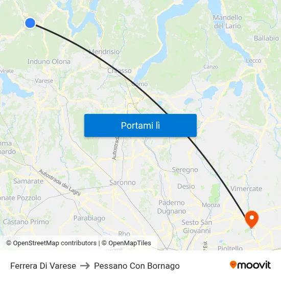 Ferrera Di Varese to Pessano Con Bornago map