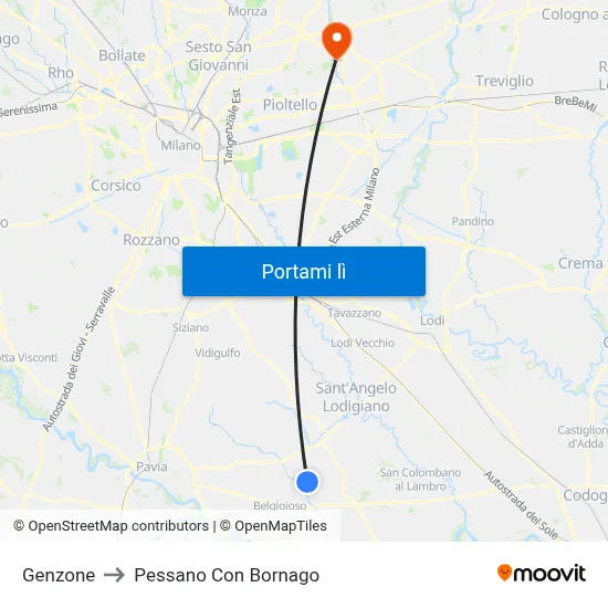 Genzone to Pessano Con Bornago map