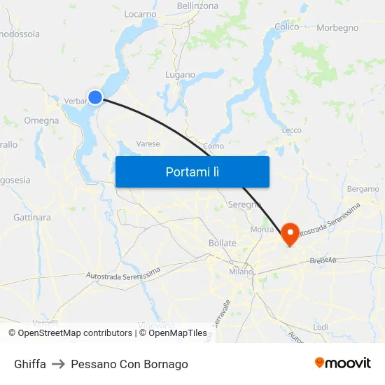Ghiffa to Pessano Con Bornago map