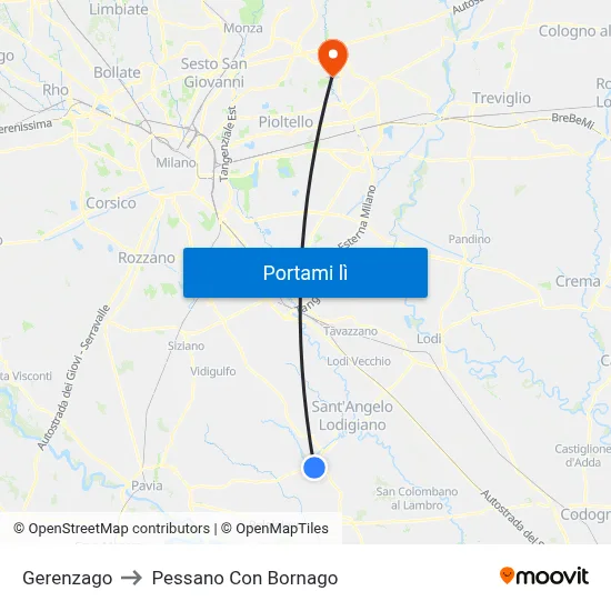 Gerenzago to Pessano Con Bornago map