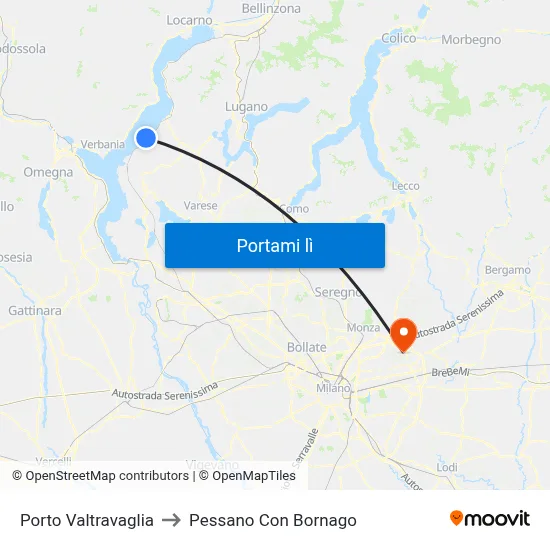 Porto Valtravaglia to Pessano Con Bornago map
