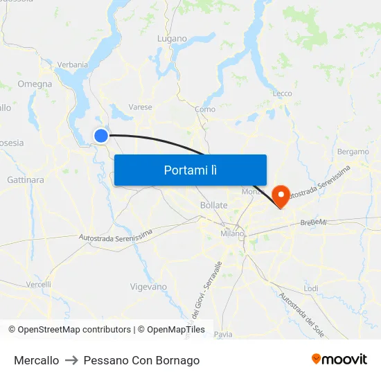 Mercallo to Pessano Con Bornago map