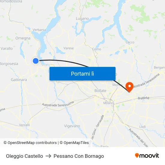 Oleggio Castello to Pessano Con Bornago map