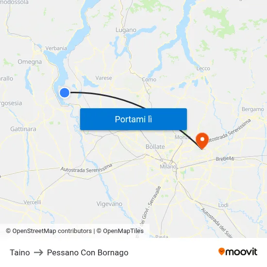 Taino to Pessano Con Bornago map